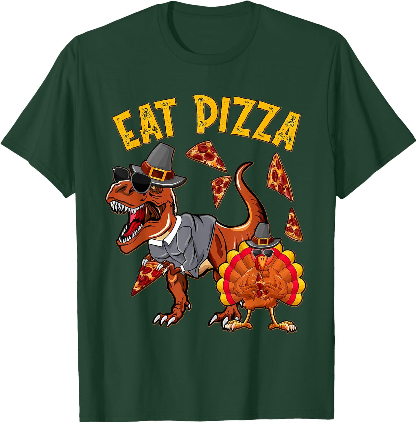 Eat Pizza Funny Turkey T Rex Youth Thanksgiving Boys Toddler T-Shirt - T-Shirt | Forest
