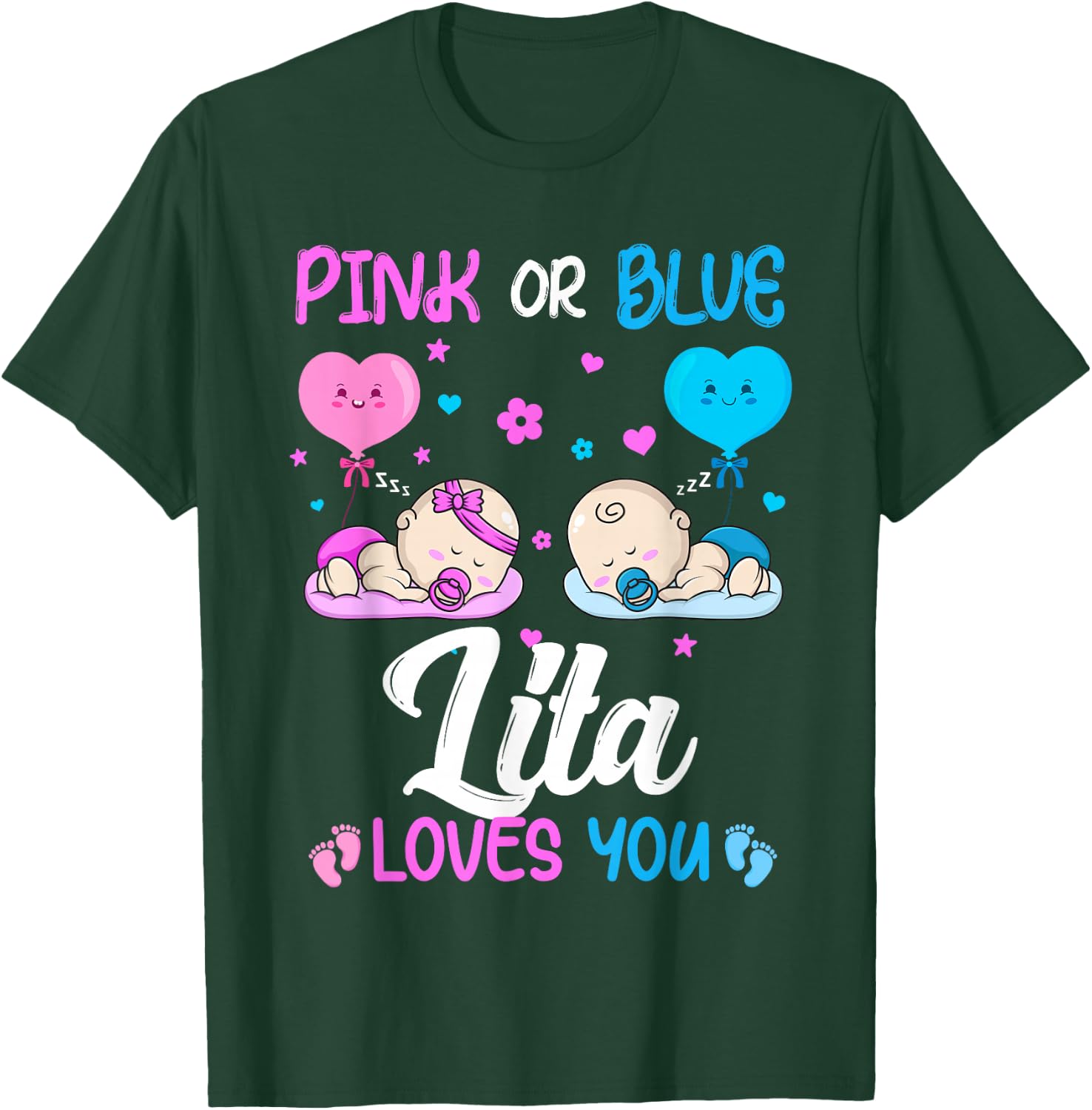 Gender Reveal Pink or Blue Lita Loves You New Grandma T-Shirt - T-Shirt | Forest