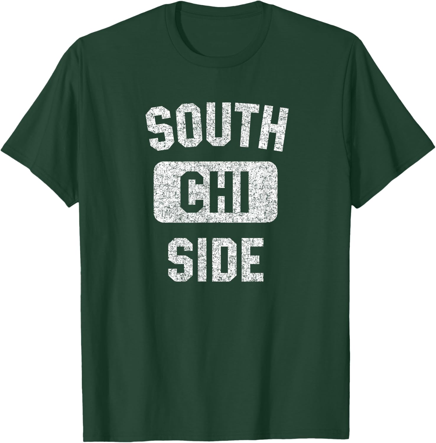 South Side CHI Gym Style Distressed White Print T-Shirt - T-Shirt | Forest