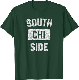 South Side CHI Gym Style Distressed White Print T-Shirt - T-Shirt | Forest