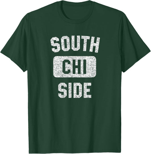 South Side CHI Gym Style Distressed White Print T-Shirt - T-Shirt | Forest