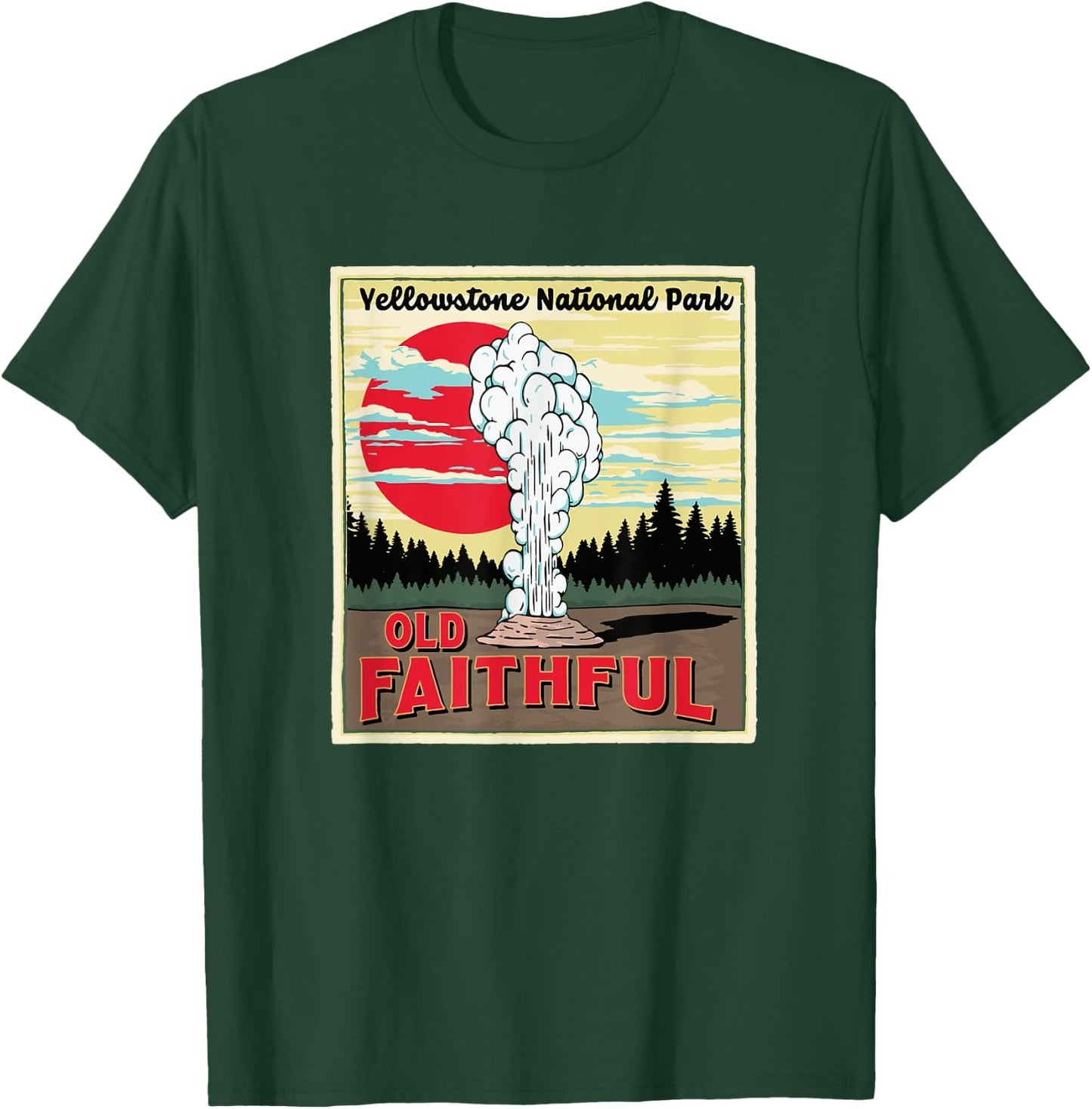 Old Faithful Geyser Yellowstone National Park Retro Vintage T-Shirt - T-Shirt | Forest