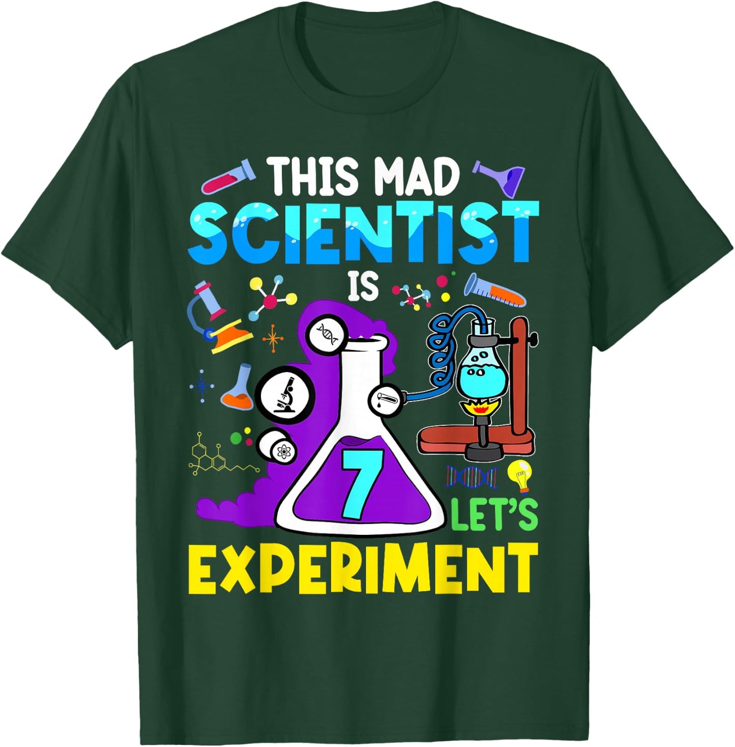 7 Year Old Science Theme Party 7th Birthday Let's Experiment T-Shirt - T-Shirt | Forest