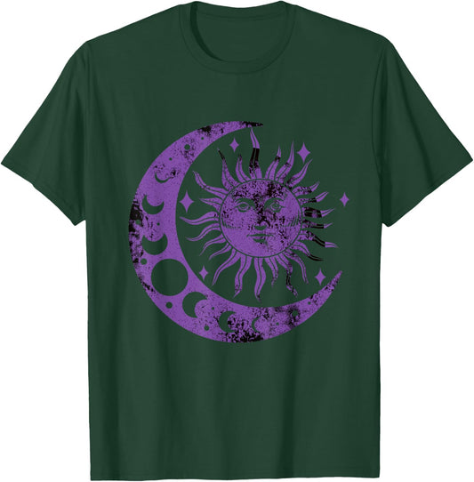 Meditation Yin Yang Sun Moon Distressed Purple T-Shirt - T-Shirt | Forest