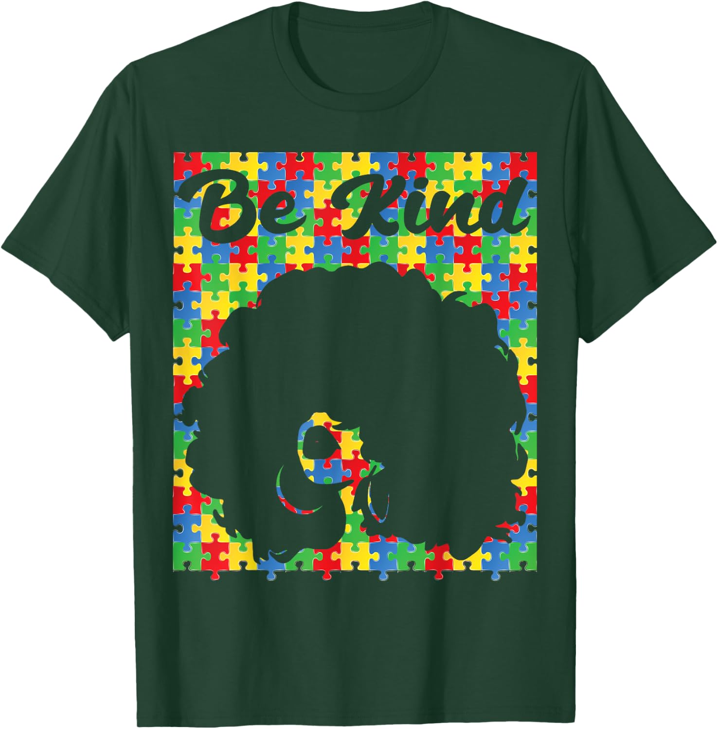 Be Kind Autism Awareness Afro Girl African american puzzle T-Shirt - T-Shirt | Forest