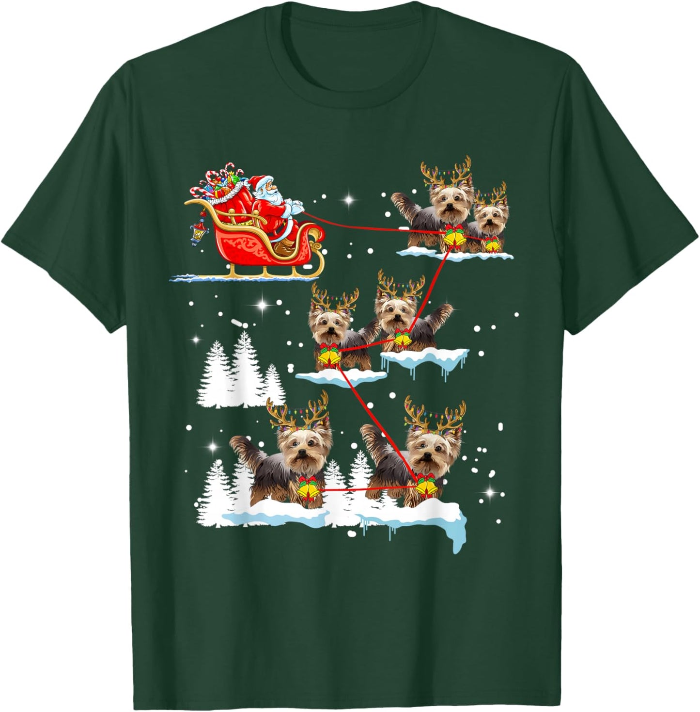 Funny Yorkie Christmas Pajama Santa Reindeer T-Shirt - T-Shirt | Forest