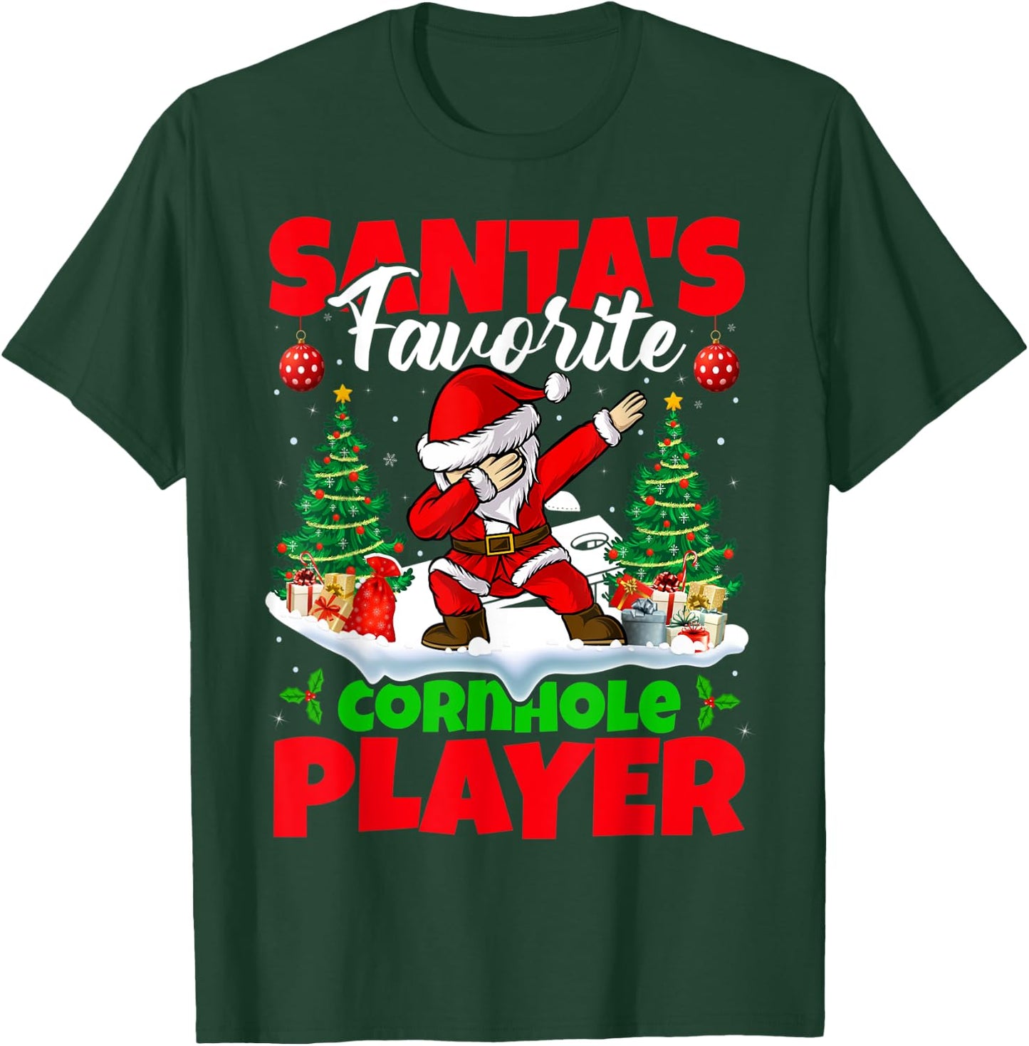 Xmas Dabbing Santa's Favorite Cornhole Player Christmas T-Shirt - T-Shirt | Forest