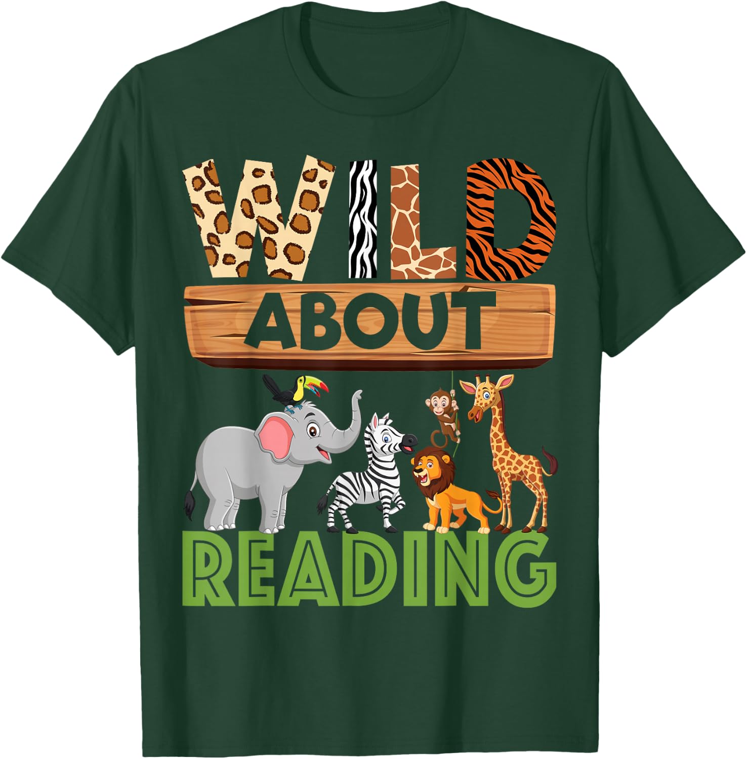 Wild About Reading Teacher Reading Books Back to School T-Shirt - T-Shirt | Forest