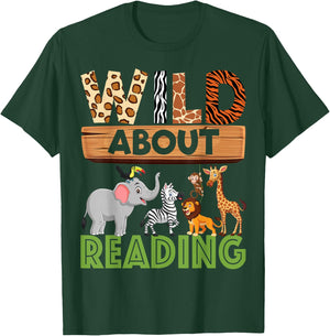 Wild About Reading Teacher Reading Books Back to School T-Shirt - T-Shirt | Forest
