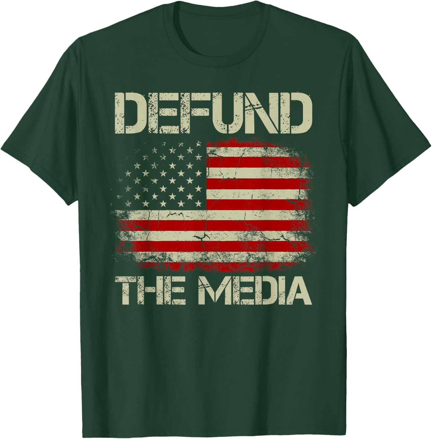 Vintage American Flag Defund The Media Men T-Shirt - T-Shirt | Forest