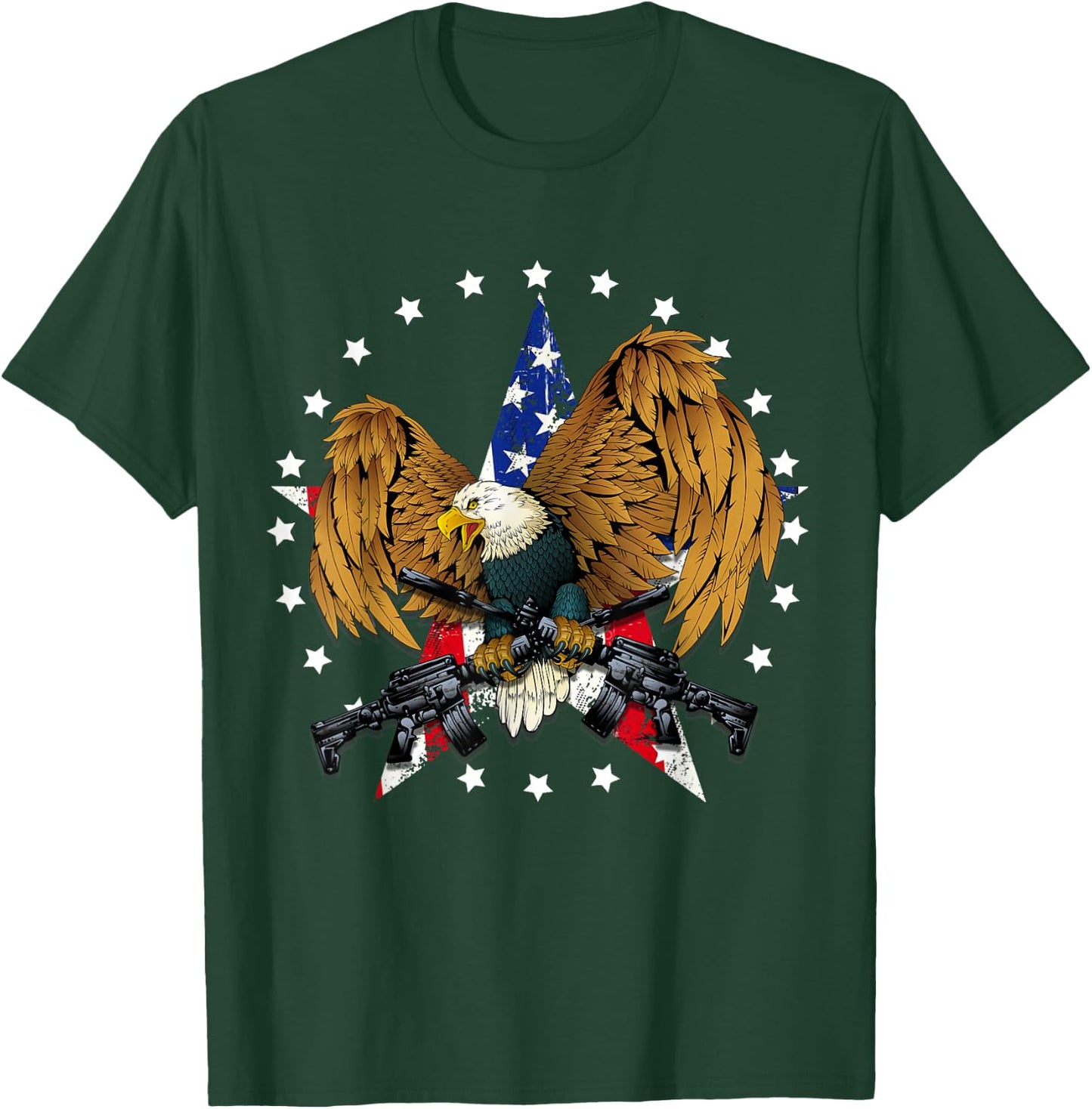 Eagle with Guns 2nd Amendment Men Women Gift T-Shirt - T-Shirt | Forest
