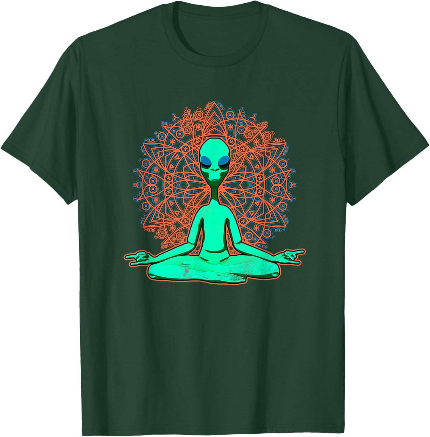 Green Alien Shirt UFO Mandala Meditation Zen T-Shirt - T-Shirt | Forest