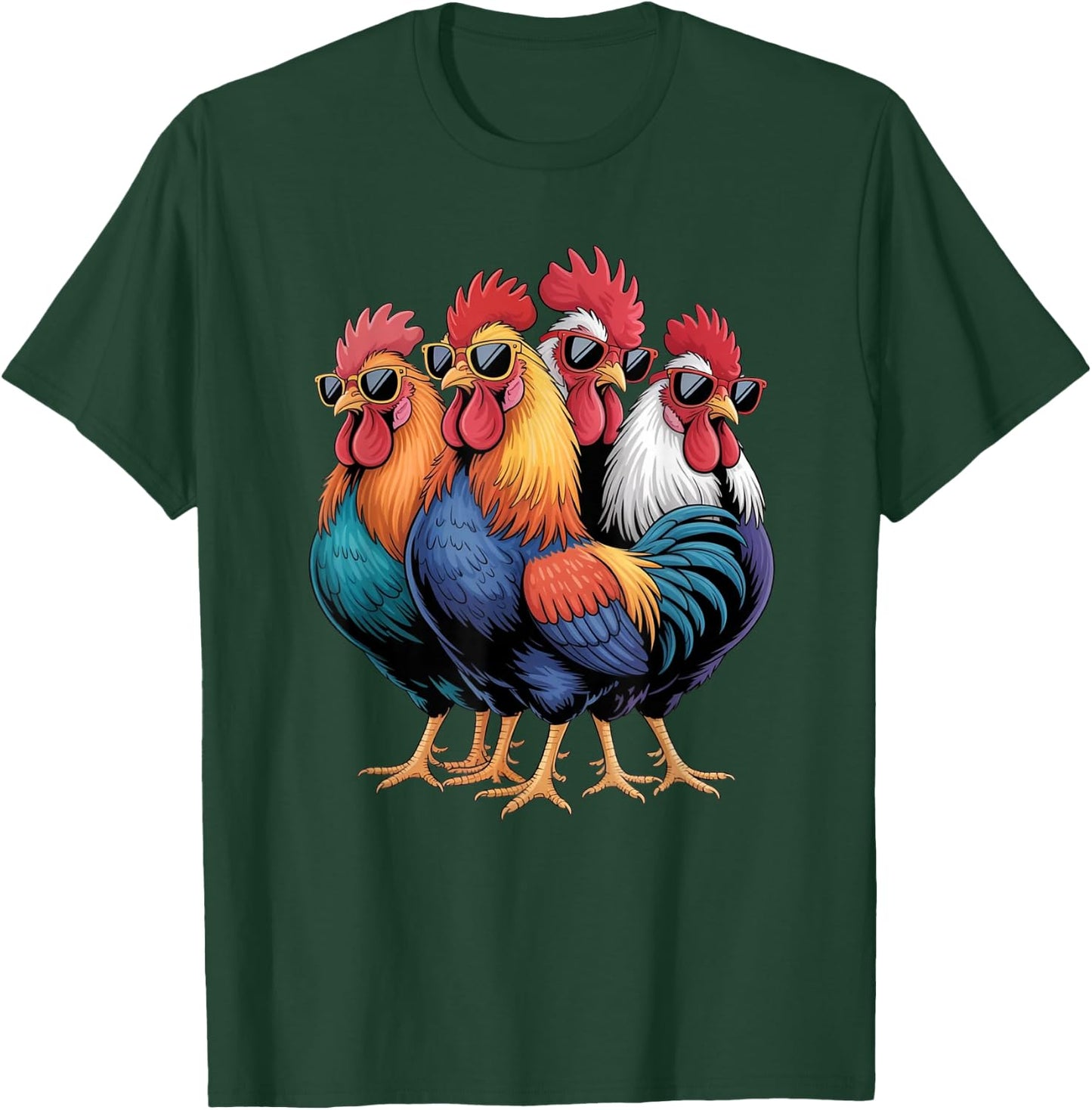 Cool Roosters with Sunglasses Colorful Chicken Farm Humour T-Shirt - T-Shirt | Forest