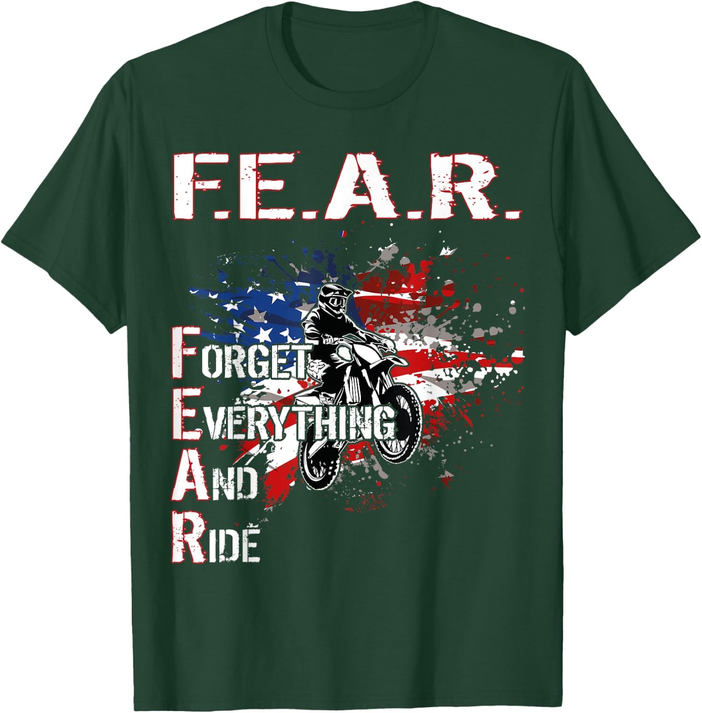 Dirtbike Motocross Forget everything and ride MX US Flag T-Shirt - T-Shirt | Forest
