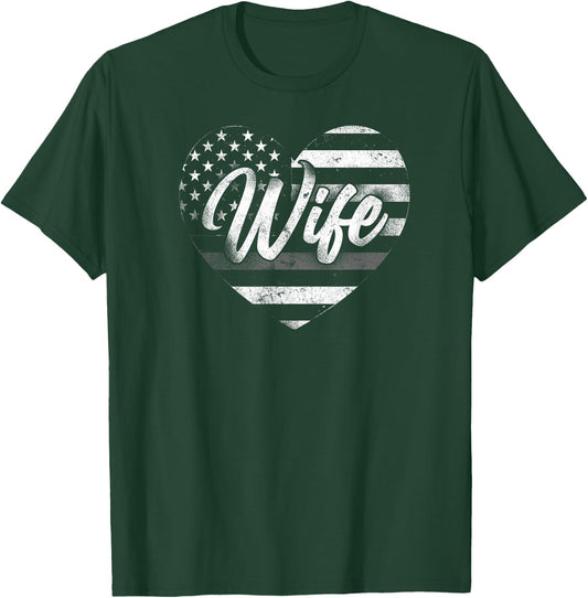 Correctional Officer Wife Marriage Heart American Flag T-Shirt - T-Shirt | Forest