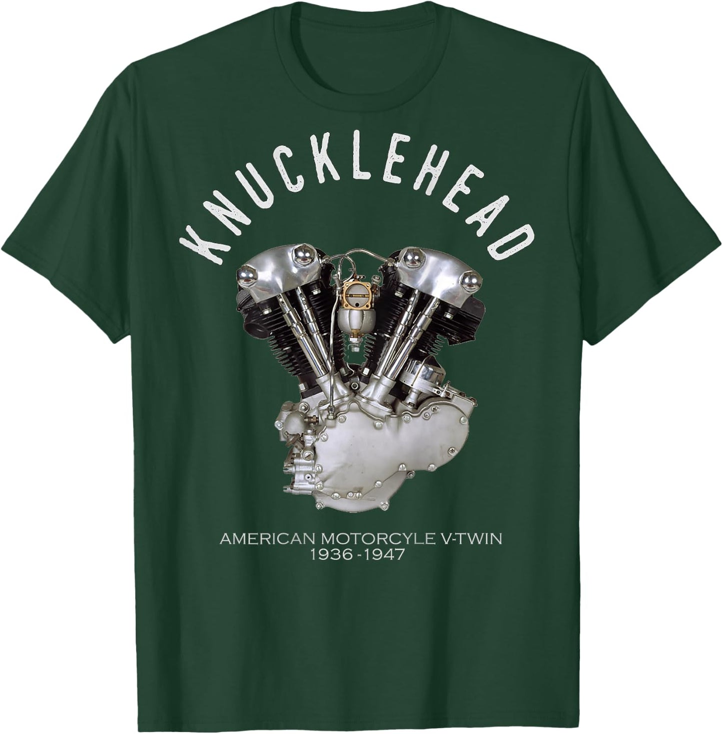 Old School V-Twin Knuckle Head Image Logo on Back Dark Color T-Shirt - T-Shirt | Forest
