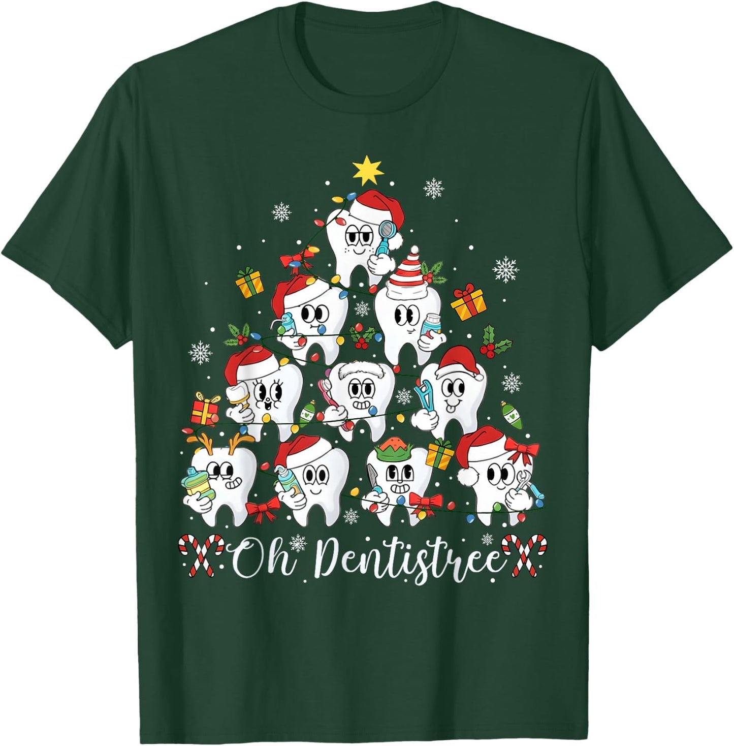 Oh Dentistree Teeth Christmas Tree Dental Dentist Men Women T-Shirt - T-Shirt | Forest