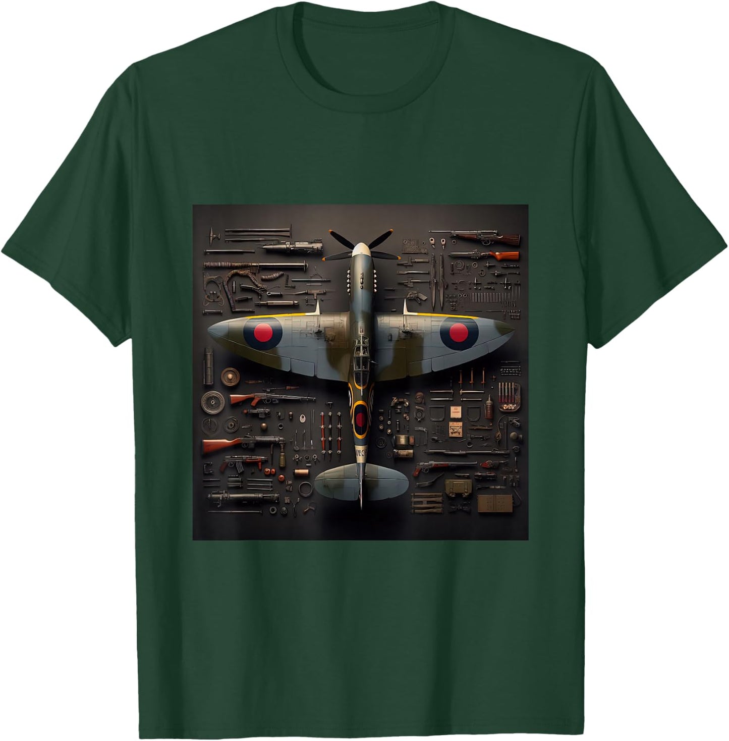 WW2 Spitfire Iconic British Airplane Assembly Parts T-Shirt - T-Shirt | Forest