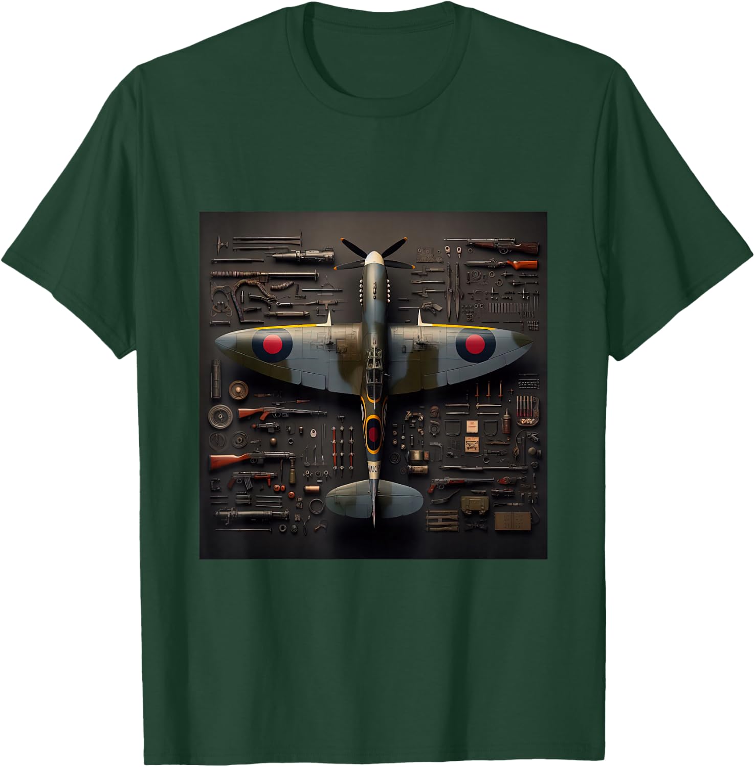 WW2 Spitfire Iconic British Airplane Assembly Parts T-Shirt - T-Shirt | Forest