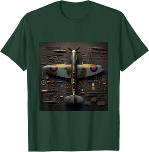 WW2 Spitfire Iconic British Airplane Assembly Parts T-Shirt - T-Shirt | Forest