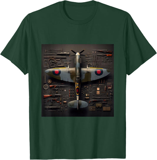 WW2 Spitfire Iconic British Airplane Assembly Parts T-Shirt - T-Shirt | Forest