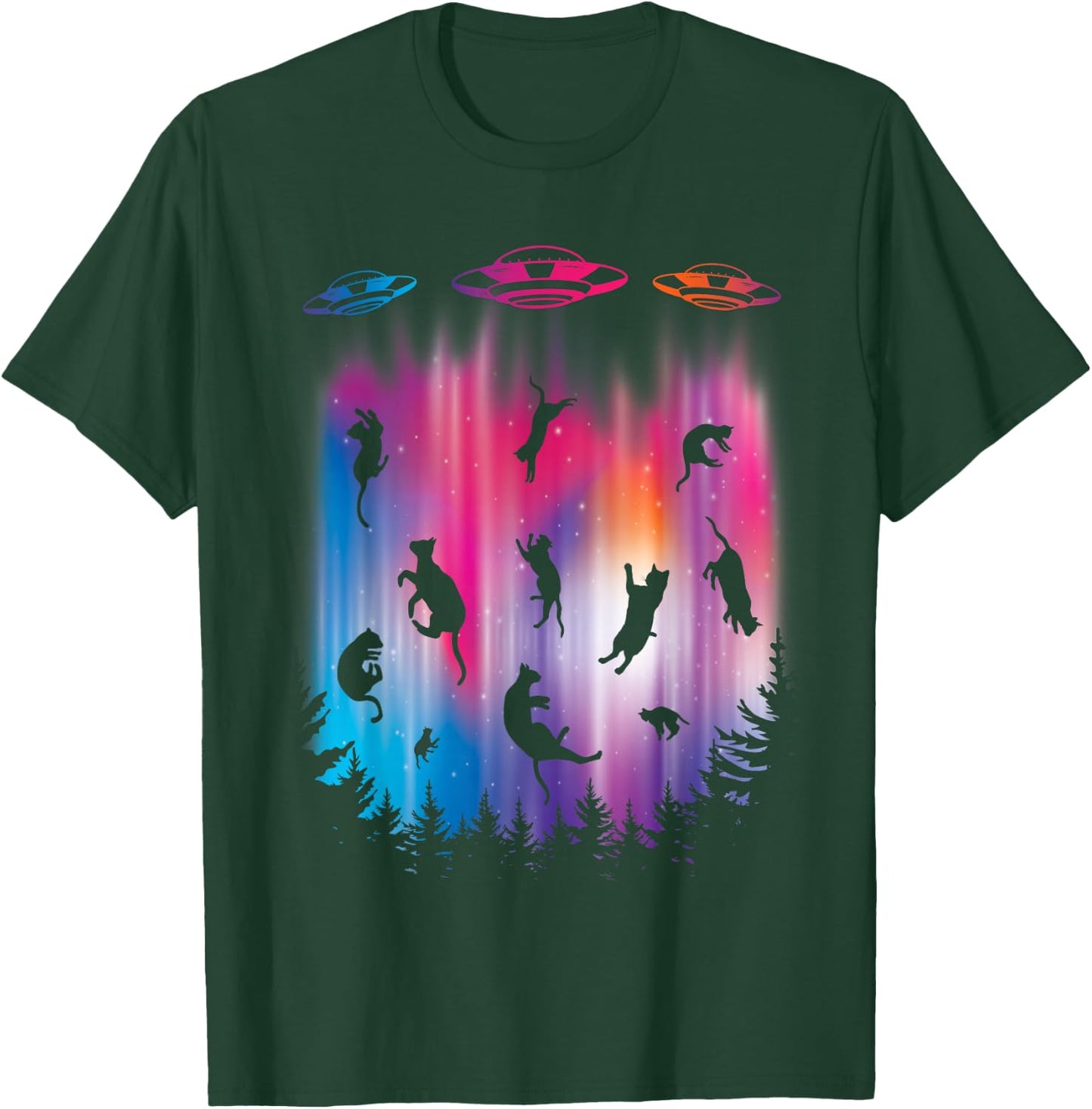 Alien Abduction Cat Flying Saucer Funny UFO T-Shirt - T-Shirt | Forest