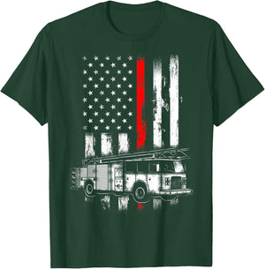 Fireman Truck Distressed Firefighter American flag T-Shirt - T-Shirt | Forest