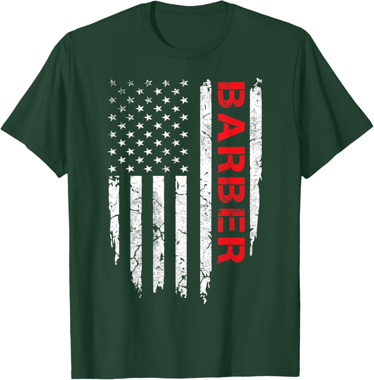 Vintage American Flag Barber 4th of July Patriotic T-Shirt - T-Shirt | Forest