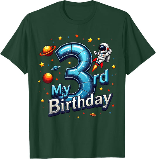 3 Years Old Birthday Boy Kids Astronaut 3rd Bday Space Party T-Shirt - T-Shirt | Forest