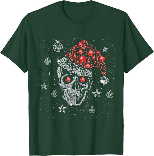 Sugar Skull with Santa Hat Christmas Pajama Xmas Gifts T-Shirt - T-Shirt | Forest