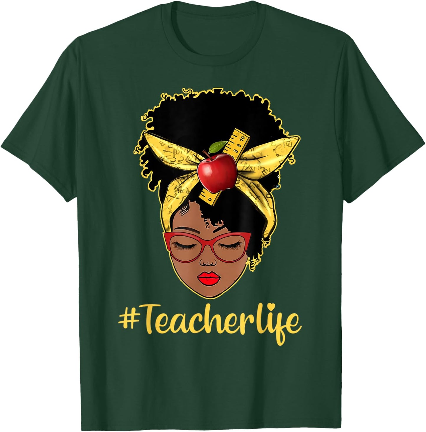 Teacher Life Black Afro African Melanin Women Back To School T-Shirt - T-Shirt | Forest