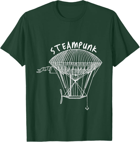 Flying Ship Steampunk Mechanical Gothic Gear Fantasy T-Shirt - T-Shirt | Forest