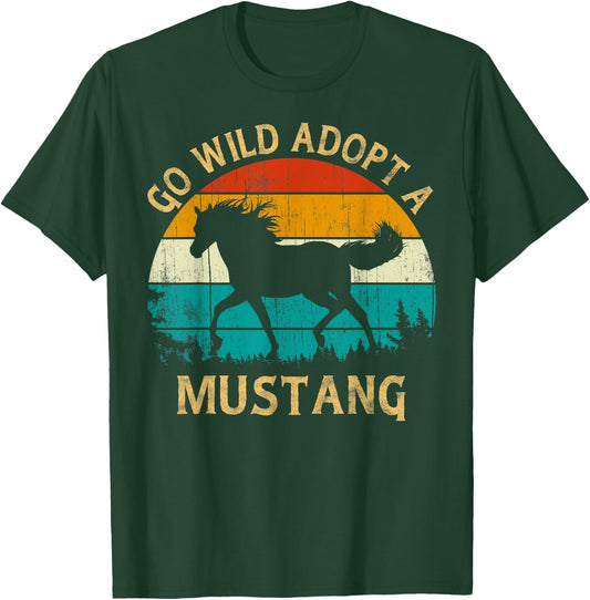 Vintage Sunset Wild Mustang Horse Go Wild Adopt a Mustang T-Shirt - T-Shirt | Forest