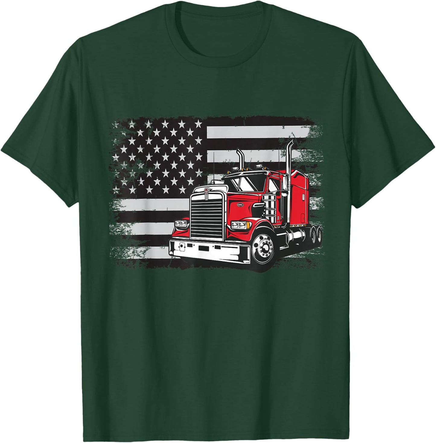 US American Flag Semi Truck Driver T-Shirt - T-Shirt | Forest