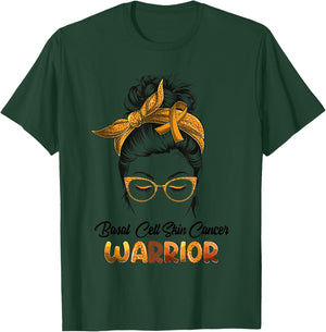 Basal Cell Skin Cancer Warrior Messy Bun Survivor Believe T-Shirt - T-Shirt | Forest