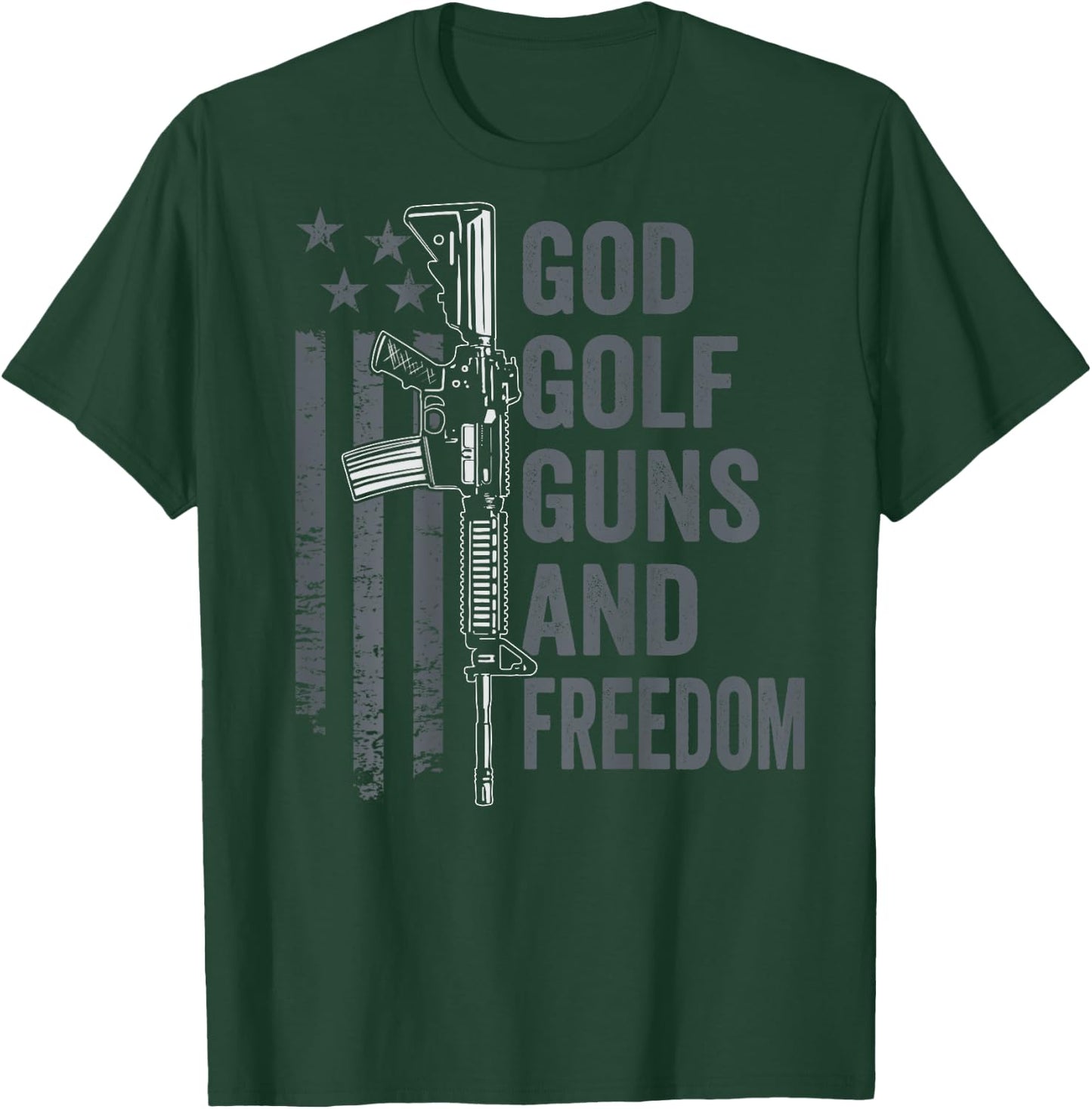 God Golf Guns & Freedom - Funny Pro Guns Golfer (ON BACK) T-Shirt - T-Shirt | Forest