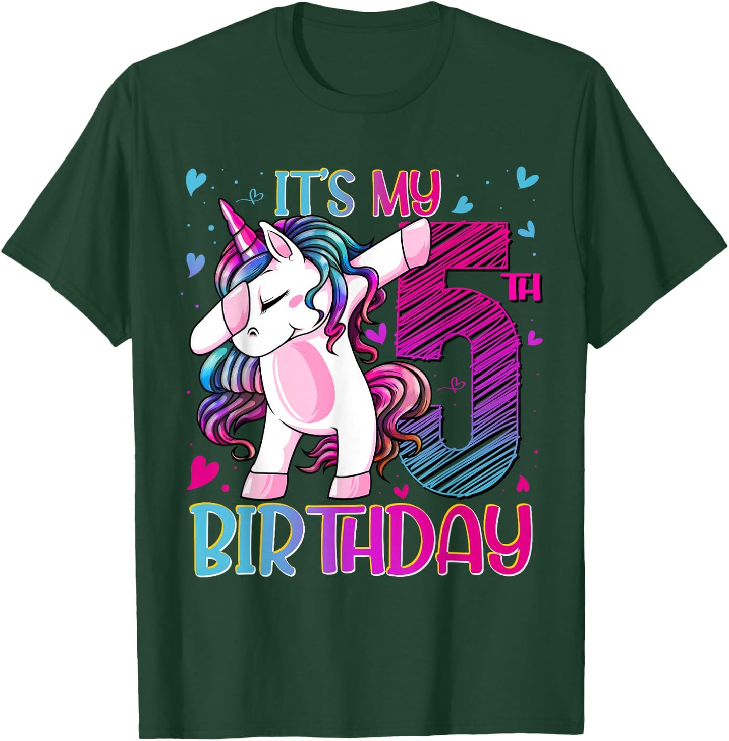 5 Year Old Unicorn Dabbing 5th Birthday Girl Unicorn Party T-Shirt - T-Shirt | Forest
