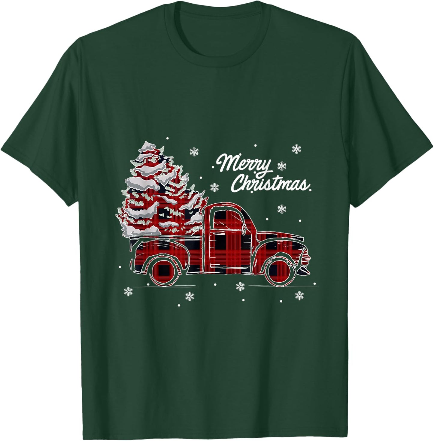 Red Truck Buffalo Plaid Vintage Merry Christmas T-Shirt - T-Shirt | Forest