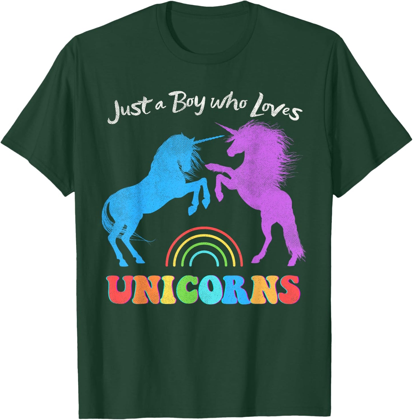 Funny Just a Boy who Loves Unicorns Retro Rainbow Distressed T-Shirt - T-Shirt | Forest