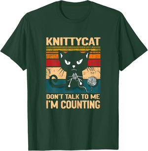 Black Cat Dont talk to me I´m counting Knitting Lover Knit T-Shirt - T-Shirt | Forest