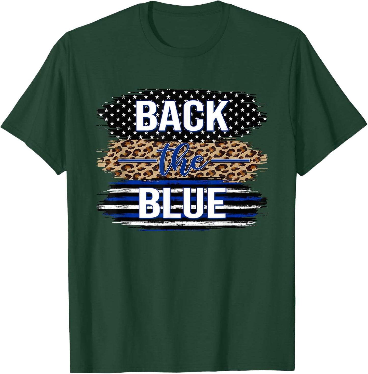 Back The Blue Women's Leopard Support Police Stars Stripes T-Shirt - T-Shirt | Forest