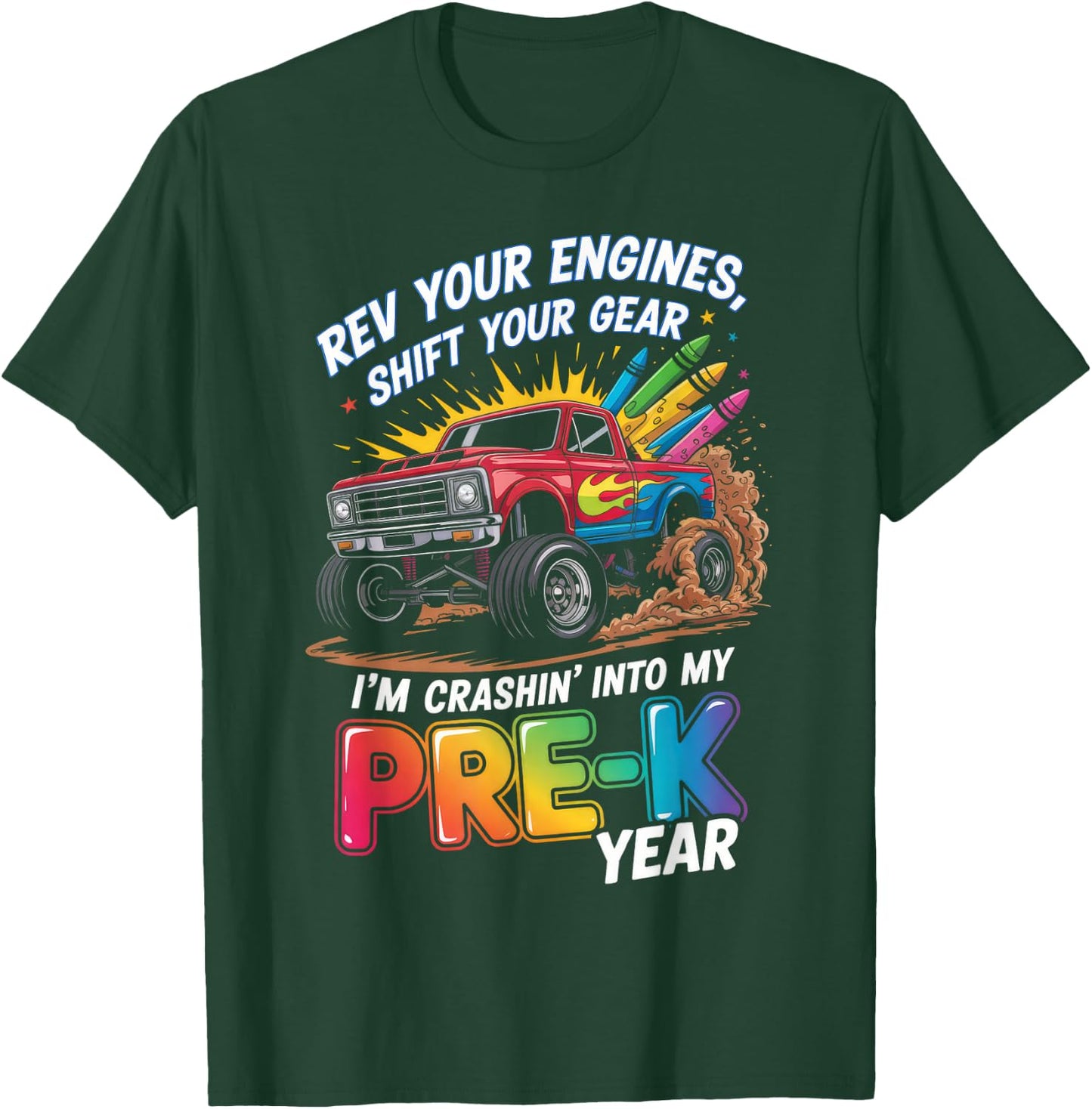 Back to School Pre-K Preschool Monster Truck First Day Boys T-Shirt - T-Shirt | Forest