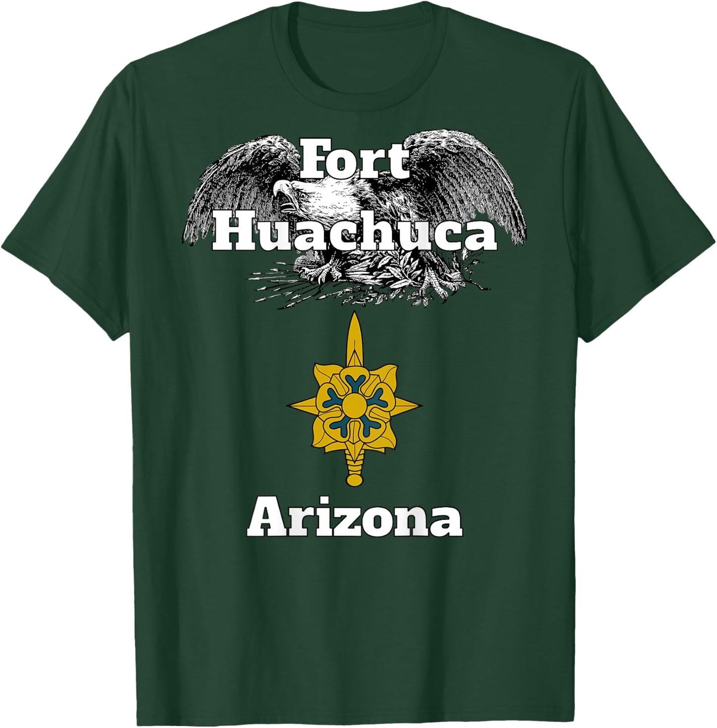 Fort Huachuca Military Intelligence Branch Design on back T-Shirt - T-Shirt | Forest