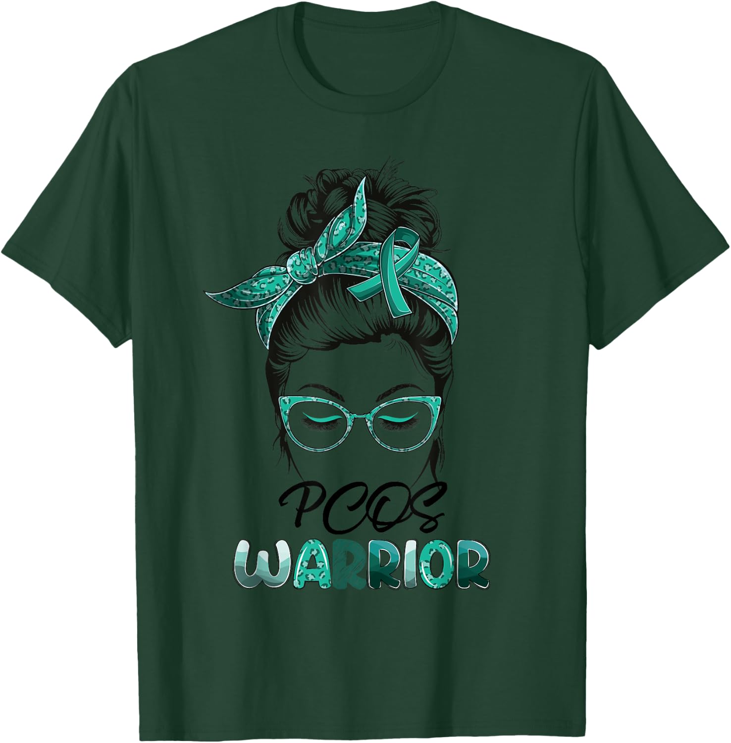 PCOS Warrior Messy Bun Survivor Believe Women Girls T-Shirt - T-Shirt | Forest