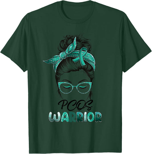 PCOS Warrior Messy Bun Survivor Believe Women Girls T-Shirt - T-Shirt | Forest
