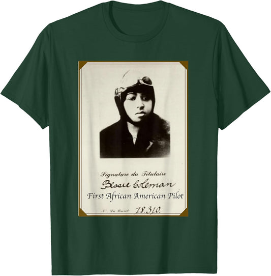 Bessie Coleman First African American Black Woman Pilot T-Shirt - T-Shirt | Forest