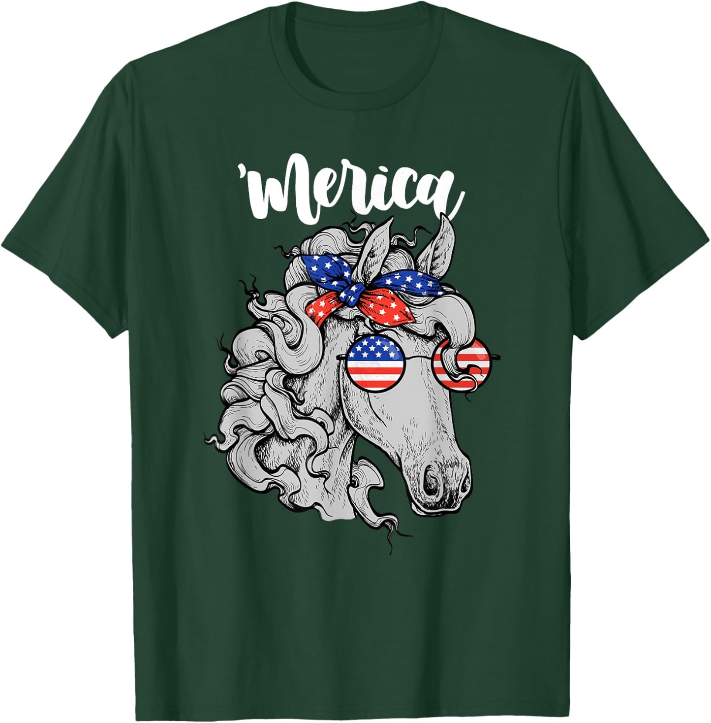 Patriotic Horse 4th Of July Merica American Flag USA Horse T-Shirt - T-Shirt | Forest