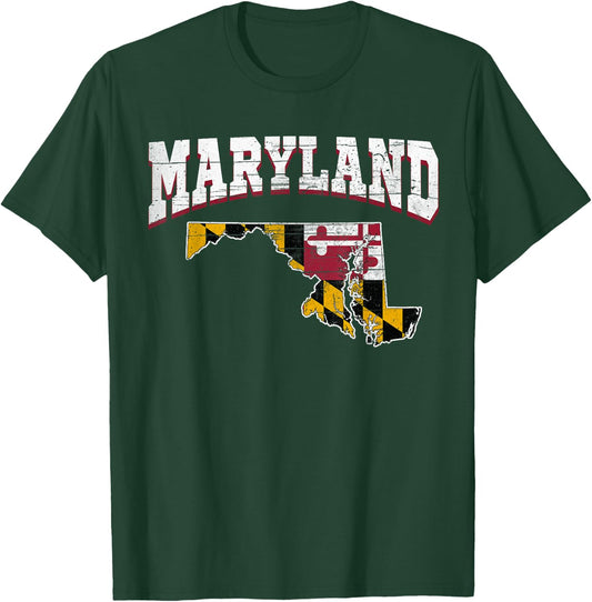 US Citizen Proud America State Flag Land Map Maryland T-Shirt - T-Shirt | Forest