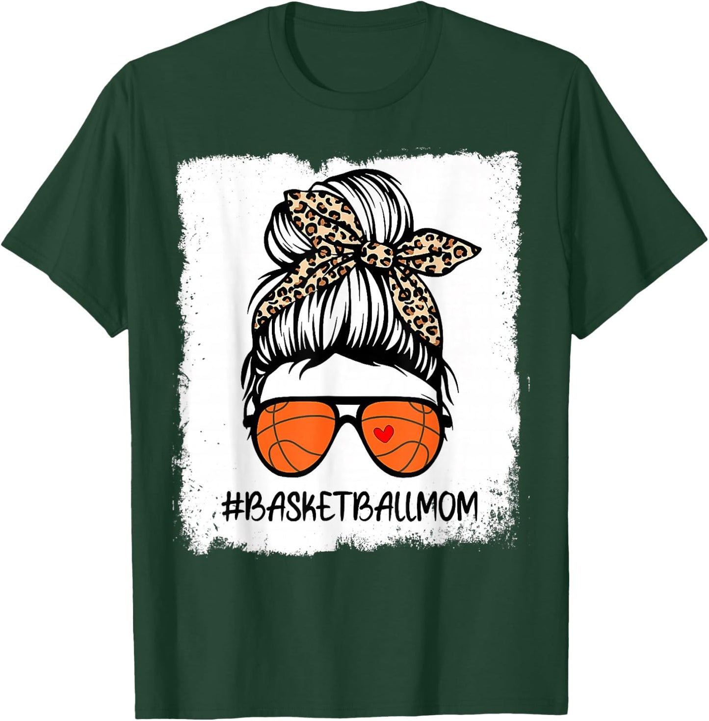Bleached Basketball Mom Life Leopard Messy Bun Game Day T-Shirt - T-Shirt | Forest