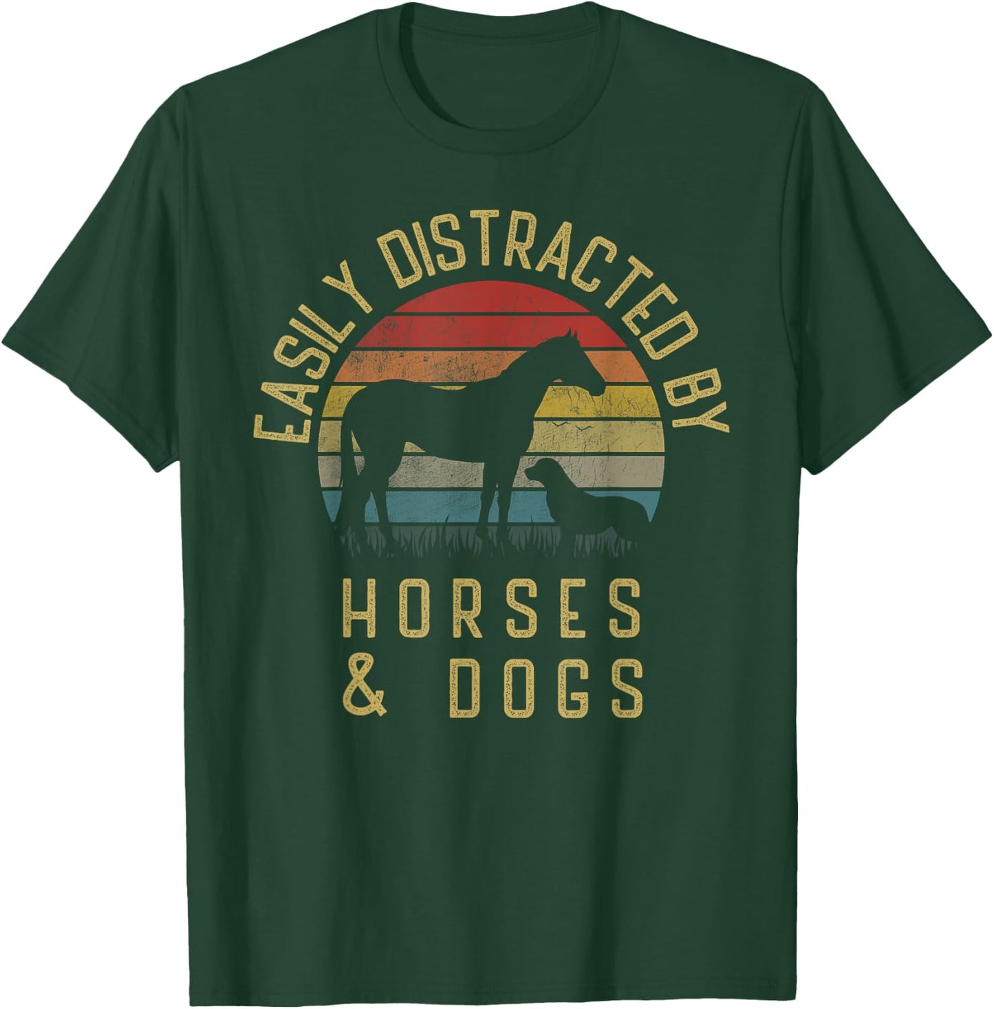 Easily distracted by horses and dogs I like heart horse dog Women Girls Kids T-Shirt - T-Shirt | Forest